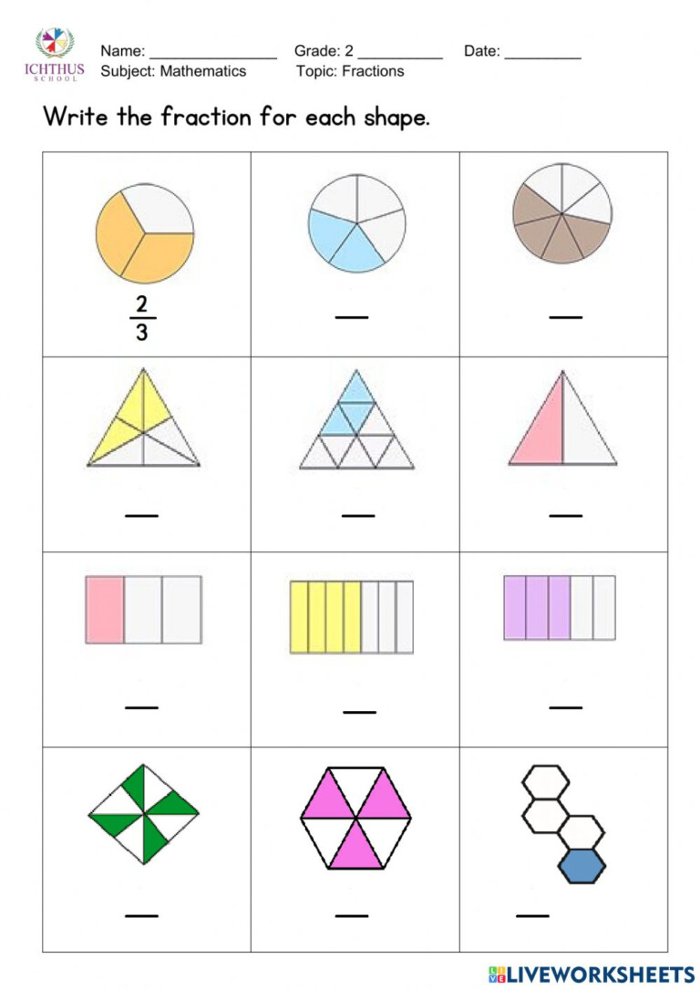 2nd grade fractions worksheets k5 learning identifying fractions with
