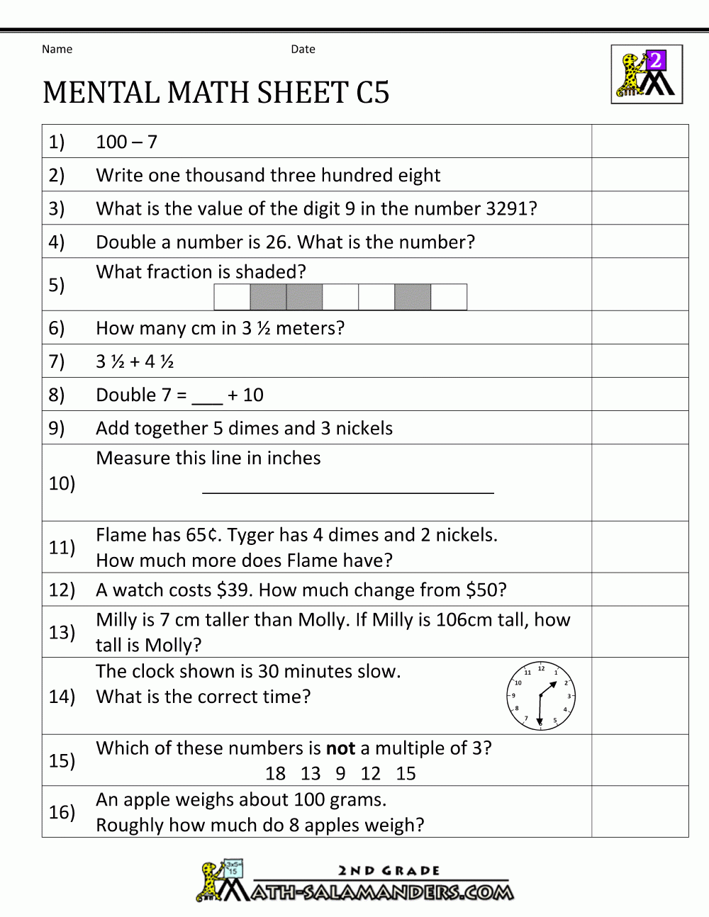 80 MENTAL MATH WORKSHEETS GRADE 5 WITH ANSWERS