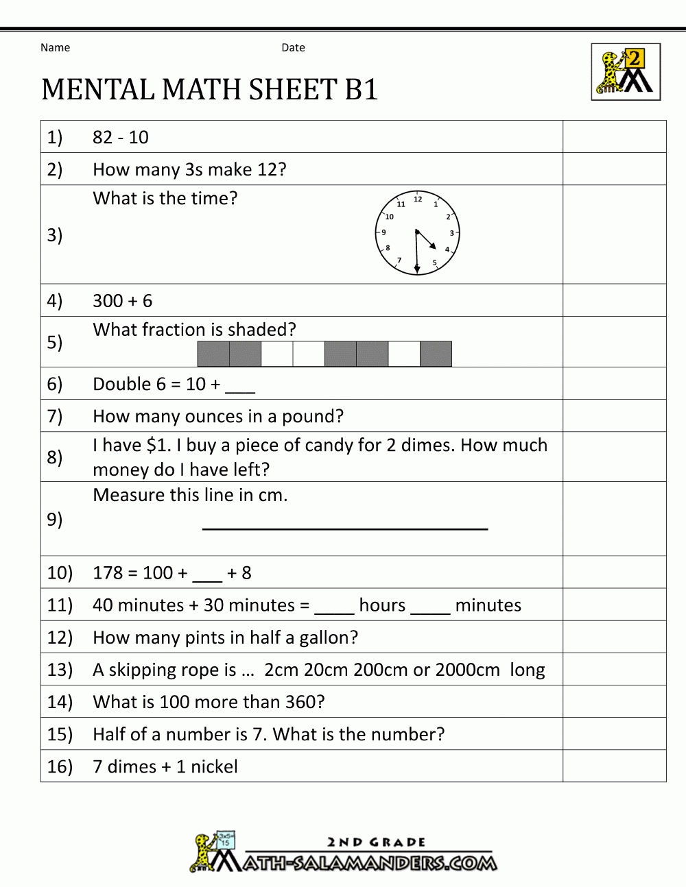 Mental Math 2nd Grade Mental Math 2nd Grade