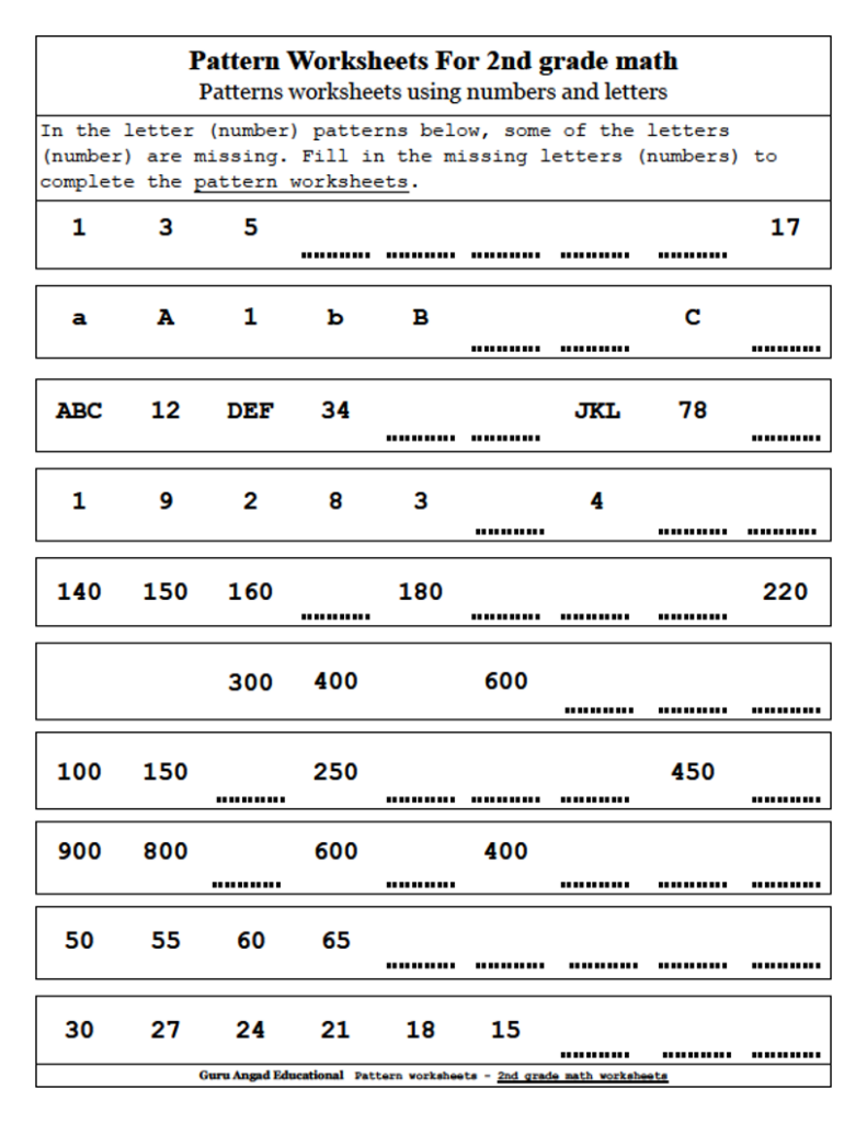 Number Patterns Patterns Worksheets Dynamically Created Patterns 