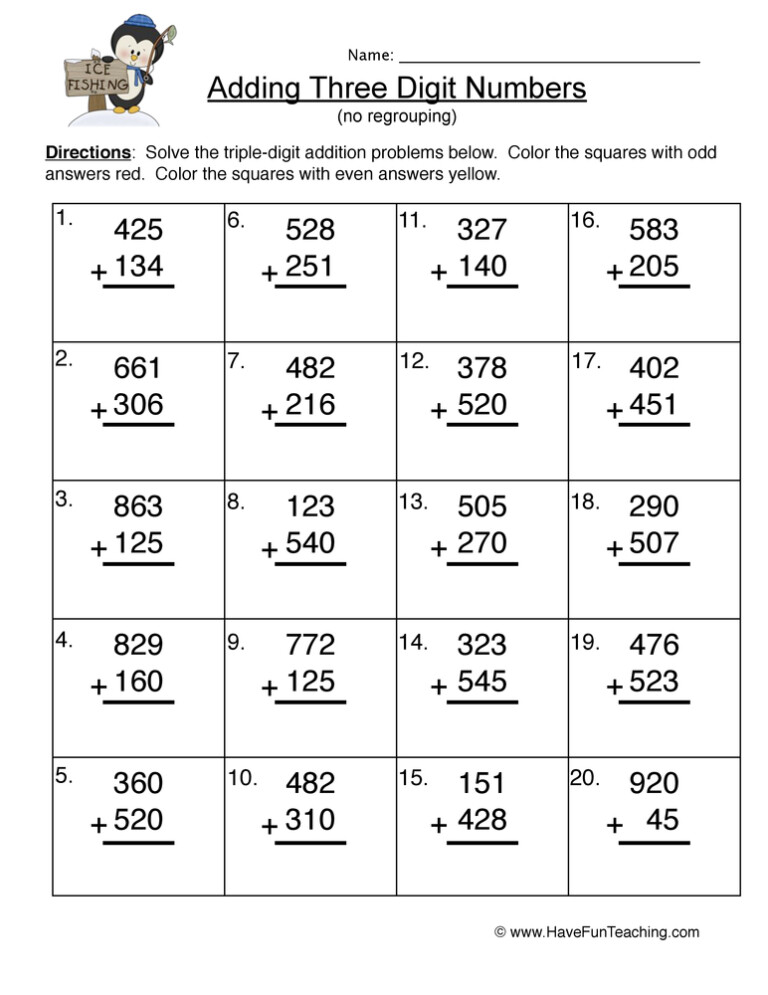 Triple Digit Addition No Regrouping Worksheet By Teach Simple - 2nd
